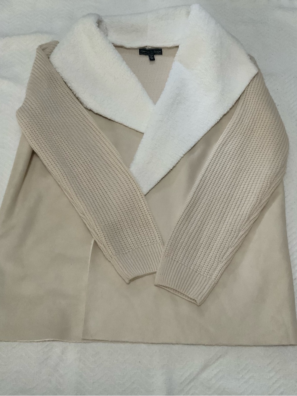 Womens Cream Shawl Collar Knit Sleeve Sweater/Cardigan